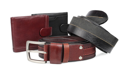 Purse, leather purse, leather belt, isolated on white background