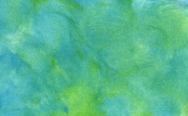 Abstract bright banner made by hand with acrylic and watercolors. the background is drawn with chaotic brush movements. Blue and green are mixed with each other.