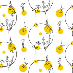 beautiful seamless pattern with the image of hand-drawn flowers. Summer motifs in trendy gray and yellow colors. Ideal for banners, flyers, backgrounds, prints, invitations, fabrics. EPS10