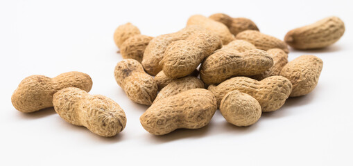 bunch of ecological peanuts on a white background