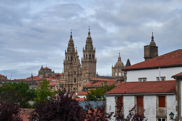 Fototapeta premium Monumental church of Santiago de Compostela in the province of Coruña, from La Alameda park.