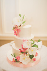 Luxury decorated wedding cake on the table