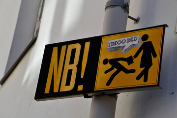 caution sign for pickpockets. Streetart. 
