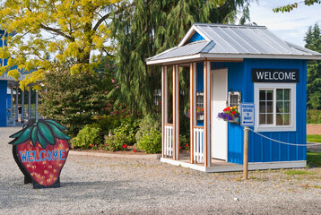 A welcome sign at strawberry farm in Vancouver, Canada.