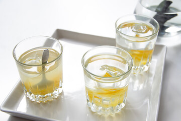Refreshing summer alcohol-free yuzu cocktails with ice