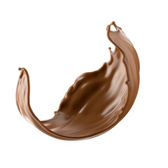 3d render, chocolate splash, cacao drink or coffee, splashing cooking ingredient. Abstract liquid wave. Brown beverage clip art isolated on white background