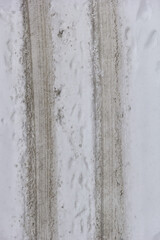 Snowy road from above.