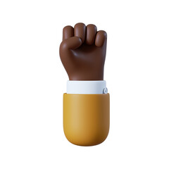 3d render, African American cartoon character hand fist gesture. Business icon. Strength or protest clip art isolated on white background. Fight for you rights