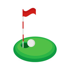 Images of a golf game on a green lawn on a white background