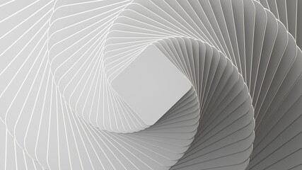 3d render, abstract white geometric background, minimal flat lay, twisted deck of square blank...
