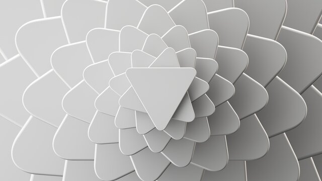 3d render, abstract white geometric background, minimal triangular frame flat lay, layers of empty cards, blank banner template