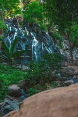 Mexico, Valle de Bravo, Panoramic view of the beautiful natural waterfall 