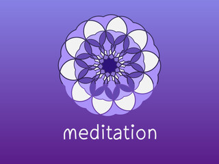 Purple mandala and inscription meditation. Meditative pattern.