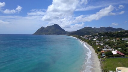 Black sand beach, aerial view in Martinique