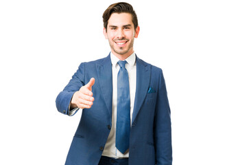 Latin business man offering his hand in a meeting