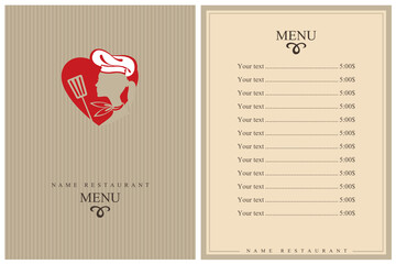 template restaurant menu design with lady chef and heart