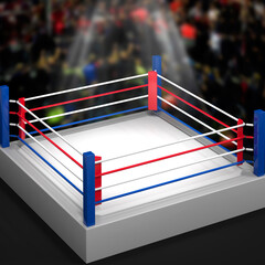 Low-poly model of a boxing ring. Sports mock-up. 3d illustration.