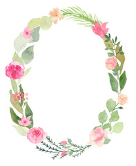 Watercolor flower wreath invitation frame template