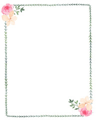 Watercolor flower wreath invitation frame template