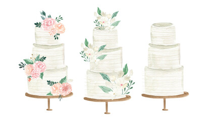 Watercolor wedding cake boho floral illustration - obrazy, fototapety, plakaty