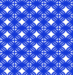Ornamental pattern with blue and white. Form a line, a rhombus, a triangle. Used for fabric, textile, for wallpaper, web, page.