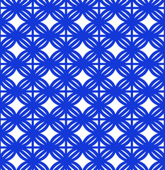 Ornamental pattern with blue and white. Form a line, a rhombus, a triangle. Used for fabric, textile, for wallpaper, web, page.