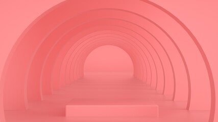 3D rendering of Abstract Tunnel Door, Empty Product Stand, Platform, Podium. Copy Space, Image Montage.