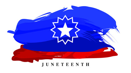 An abstract vector illustration of Juneteenth typography with a splash of abstract brush strokes in red and blue with Celebrate Black Freedom on an isolated white background
