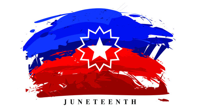An abstract vector illustration of Juneteenth typography with a splash of abstract brush strokes in red and blue with Celebrate Black Freedom on an isolated white background