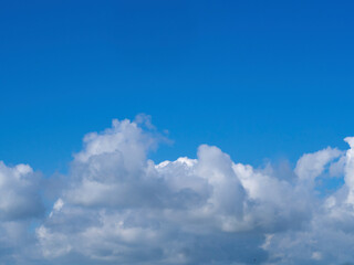 Naklejka na ściany i meble white clouds illuminated by the sun in an azure sky
