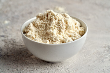Whey protein powder in a bowl