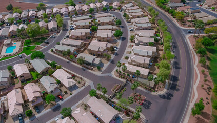 Panoramic view of neighborhood in roofs of houses of residential area the Phoenix Arizona US
