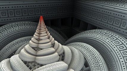 Bizarre 3D fractal background with recursive structures and shapes.