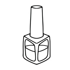Nail polish. A bottle of cosmetics. Hand-drawn doodles. Hand and nail care. Vector illustration isolated on white background.