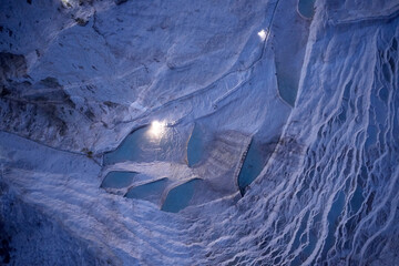 Spectacular Pamukkale thermal pools, top view. Texture background.