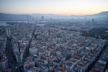 Morning panorama of Izmir city, Turkey. Aegean coast of Turkey.