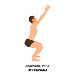 Man practicing yoga pose isolated Vector Illustration. Man standing in Awkward Pose or Utkatasana pose, Yoga Asana icon