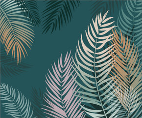 Beautiful palm leaves. Branches of palm trees. Photo wallpaper with leaves. Palm leaves on the wall. Tropical leaves.