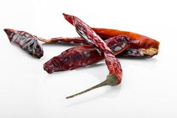 Dry red chili pepper. Dry red chili pepper  on white background. Long chili pepper