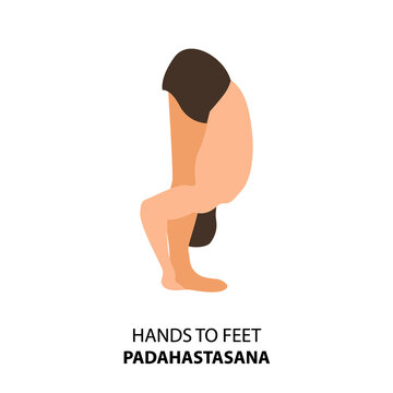 Man practicing yoga pose isolated Vector Illustration. Man standing in hands to feet pose, padahastasana, Yoga Asana icon