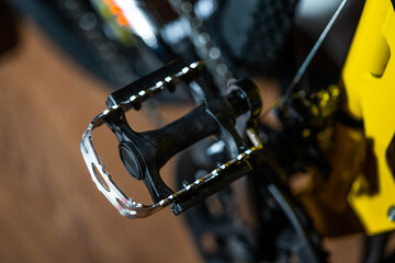 Fototapeta na wymiar Bicycle pedal on bike. Metal with plastic.