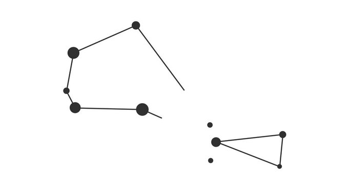 Piscis Austrinus constellation. Stars in the night sky. Constellation in line art style in black and white. Cluster of stars and galaxies. Horizontal composition, 4k video quality