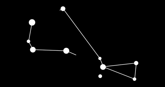 Piscis Austrinus constellation. Stars in the night sky. Constellation in line art style in black and white. Cluster of stars and galaxies. Horizontal composition, 4k video quality
