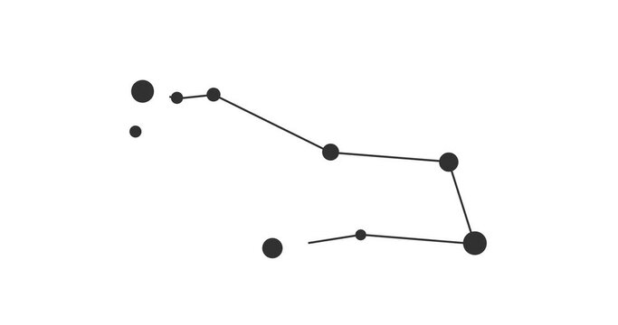 Puppis constellation. Stars in the night sky. Constellation in line art style in black and white. Cluster of stars and galaxies. Horizontal composition, 4k video quality