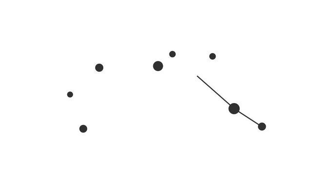 Pyxis constellation. Stars in the night sky. Constellation in line art style in black and white. Cluster of stars and galaxies. Horizontal composition, 4k video quality