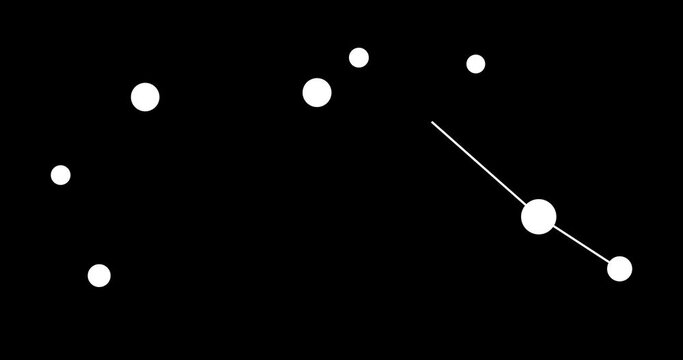 Pyxis constellation. Stars in the night sky. Constellation in line art style in black and white. Cluster of stars and galaxies. Horizontal composition, 4k video quality