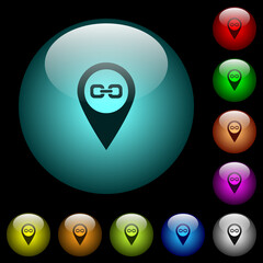 Link GPS map location icons in color illuminated glass buttons