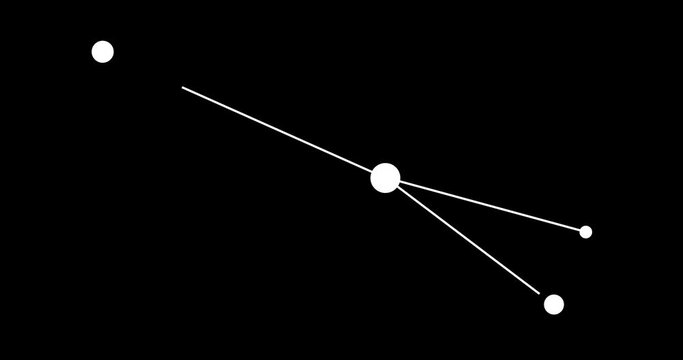 Sagitta constellation. Stars in the night sky. Constellation in line art style in black and white. Cluster of stars and galaxies. Horizontal composition, 4k video quality