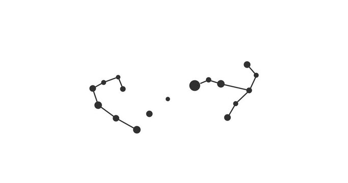 Scorpius constellation. Stars in the night sky. Constellation in line art style in black and white. Cluster of stars and galaxies. Horizontal composition, 4k video quality