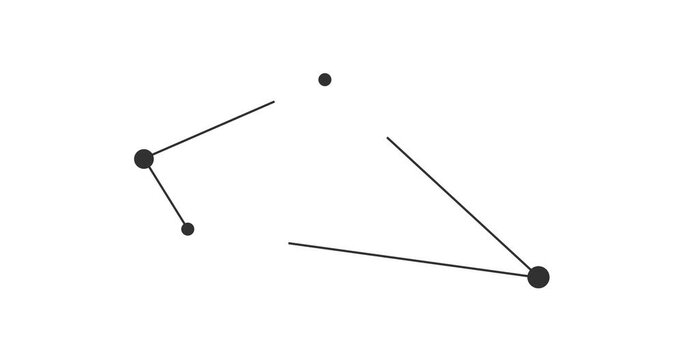 Sextans constellation. Stars in the night sky. Constellation in line art style in black and white. Cluster of stars and galaxies. Horizontal composition, 4k video quality